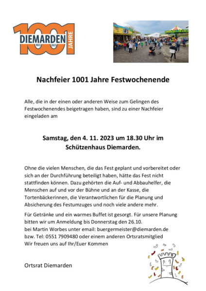 1001 Jahre Diemarden Einladung zum Helferfest